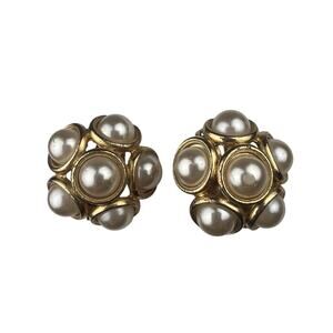 Paolo Vintage Clip On Earrings Gold Tone Faux Pearl FOR REPAIR